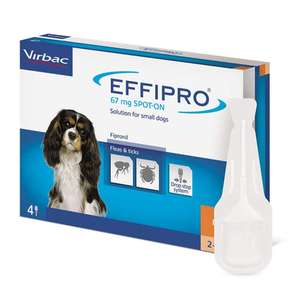 Effipro Spot-On Flea Tick Treatment Small Dogs 2-10kg 67mg Fipronil 12 Pack