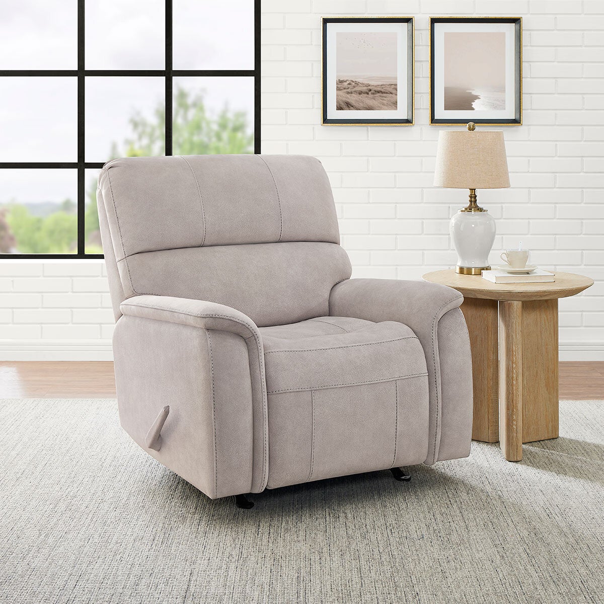 True Innovations Hayden Beige Fabric Manual Recliner Armchair Rocker Chair