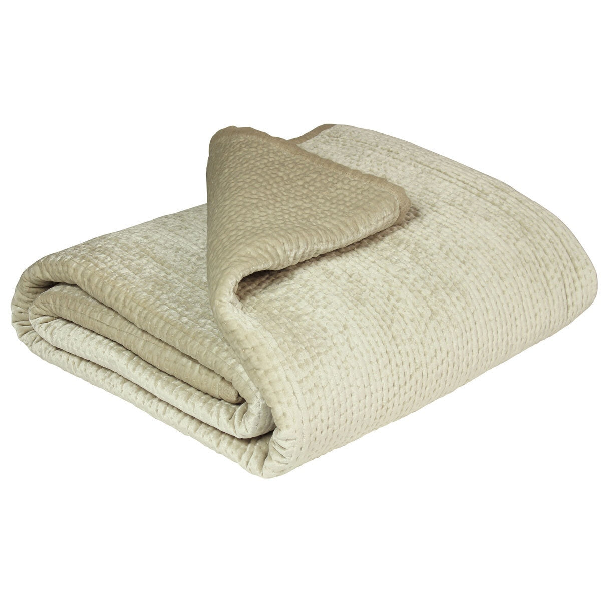 Paoletti Brooklands Quilted King Bedspread Champagne Velvet-Look 240 x 250cm