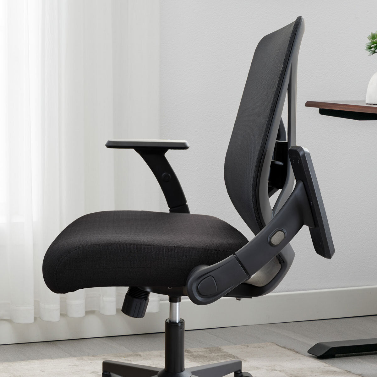 True Innovations Mesh Back Office Chair Flip Up Arms Lumbar Support Black Seat