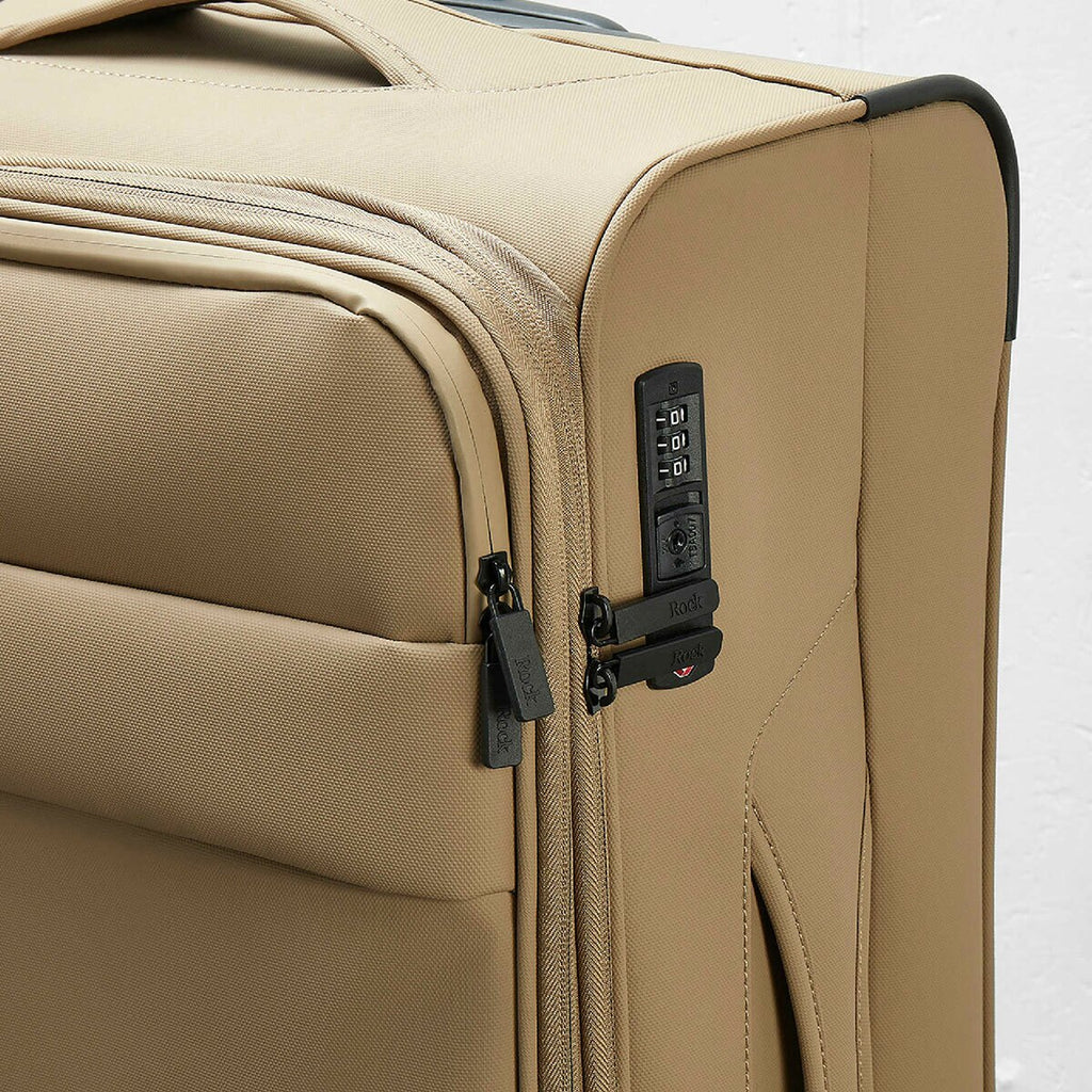 Rock Harper 3PC Softside Luggage Set Beige Expandable TSA Lock