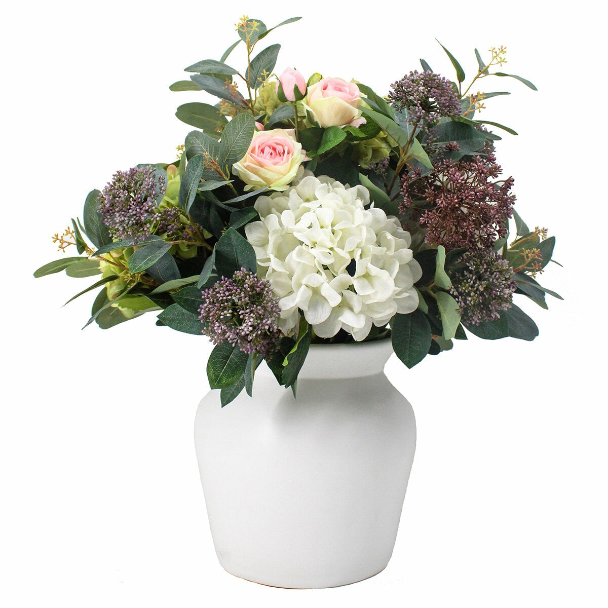 Tree Locate Artificial Summer Bouquet Vase Faux Roses Hydrangeas 70cm Flowers