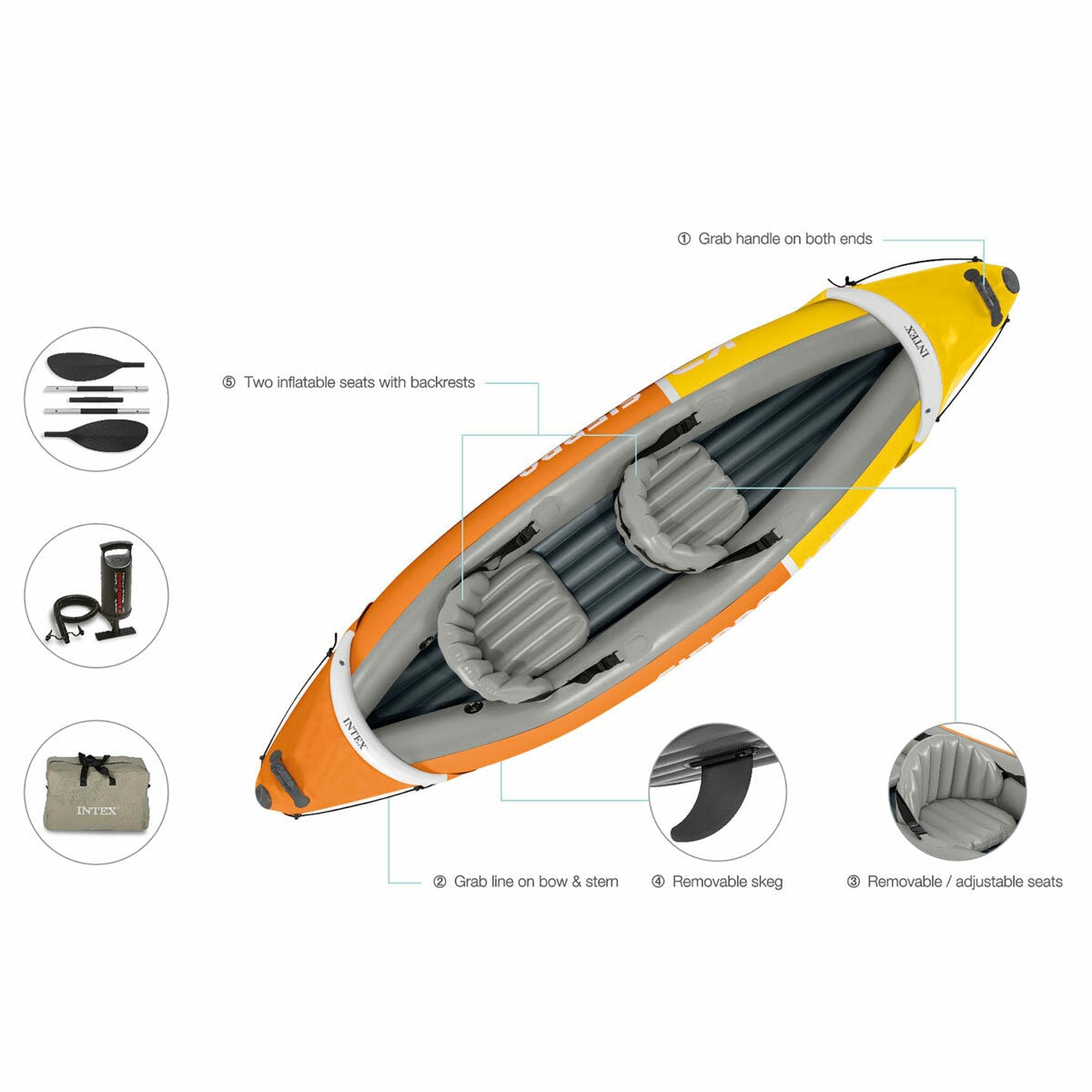 Intex Sierra K2 2 Person Inflatable Kayak Set Paddles Pump Carry Bag