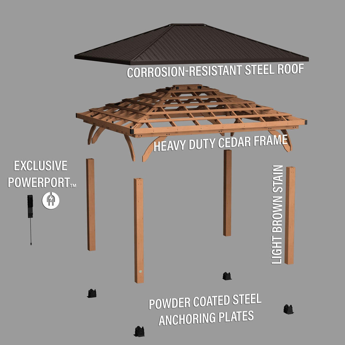 Backyard Discovery Barrington 14x12ft Cedar Wood Gazebo Steel Roof Garden"