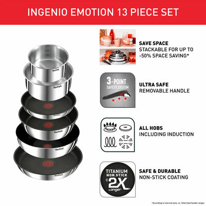 Tefal Ingenio Emotion 13 Piece Cookware Pan Set Induction Dishwasher Safe