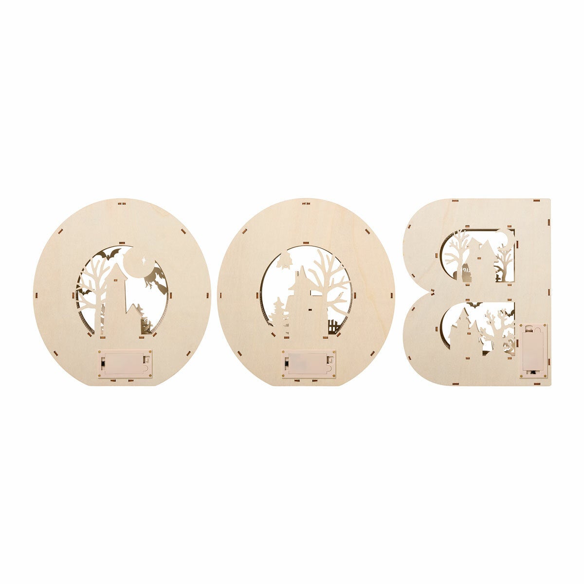 Wooden Light Up BOO Letters Halloween Decoration LED Warm Indoor Set of 3