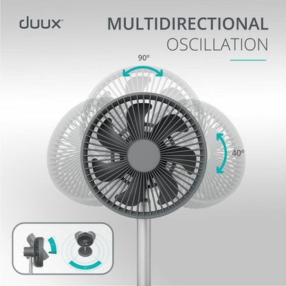 Duux Rize Pedestal Fan DXCF90UK 4 Speed Oscillating Floor Table Charcoal