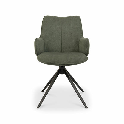 Bentley Designs Rowan Green Fabric Swivel Dining Chair 360 Self Return
