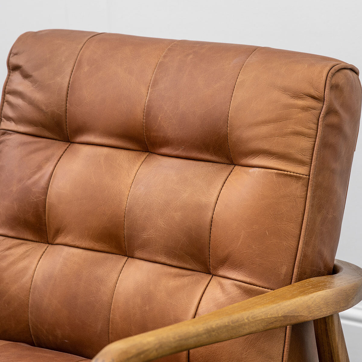 Gallery Humber Vintage Brown Top Grain Leather Armchair Solid Oak Frame Seat