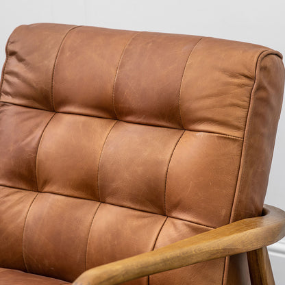 Gallery Humber Vintage Brown Top Grain Leather Armchair Solid Oak Frame Seat