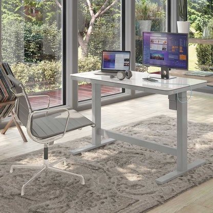 Tresanti Geller Sit Stand Desk White Glass Top Height Adjustable USB Charging