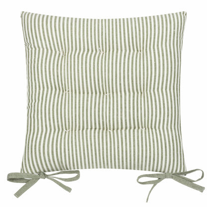 2 pack Yard Hayle Green Striped Cotton Seat Pad Cushion 40x40cm Garden Outdoor
