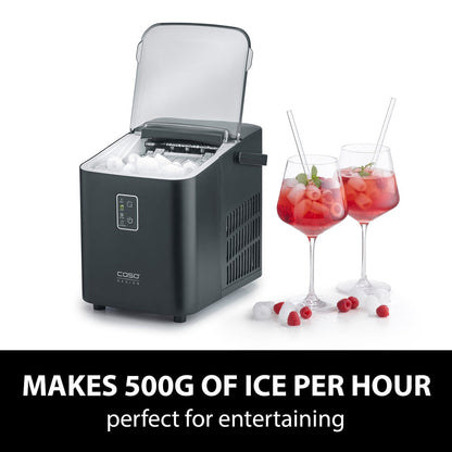 Caso IceChef Compact Ice Cube Maker 1L Tank 500g/Hr Two Sizes Black 26.5cm