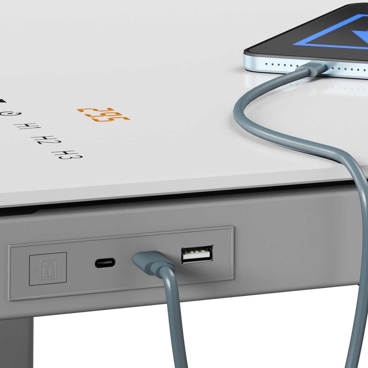 Tresanti Geller Sit Stand Desk White Glass Top Height Adjustable USB Charging