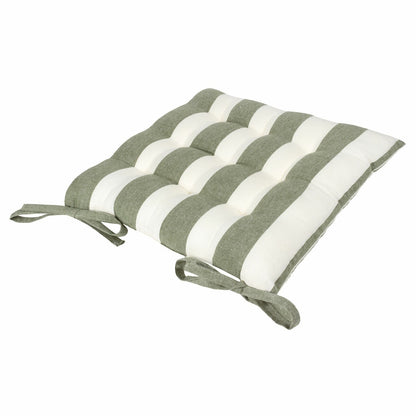 2 pack Yard Hayle Green Striped Cotton Seat Pad Cushion 40x40cm Garden Outdoor