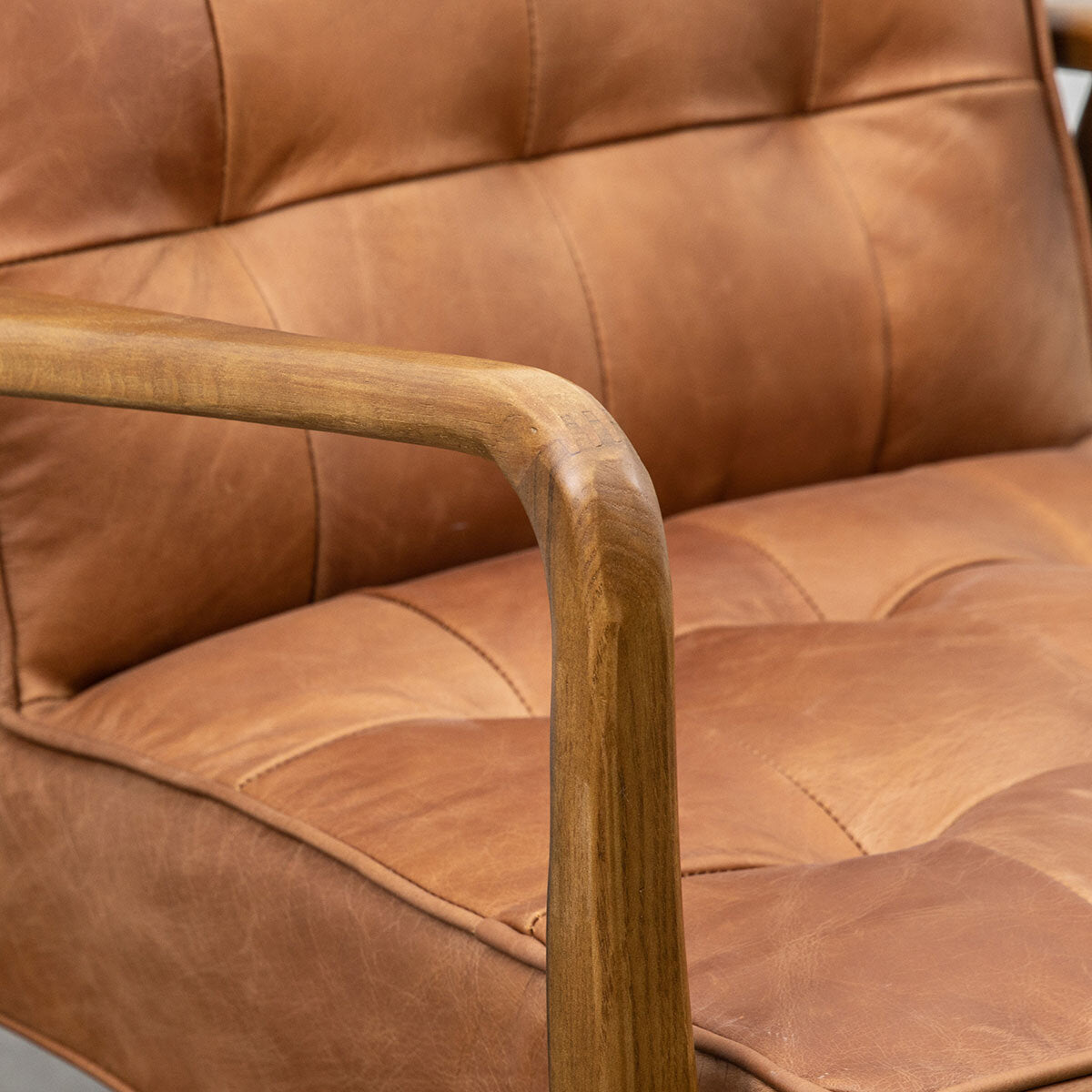Gallery Humber Vintage Brown Top Grain Leather Armchair Solid Oak Frame Seat