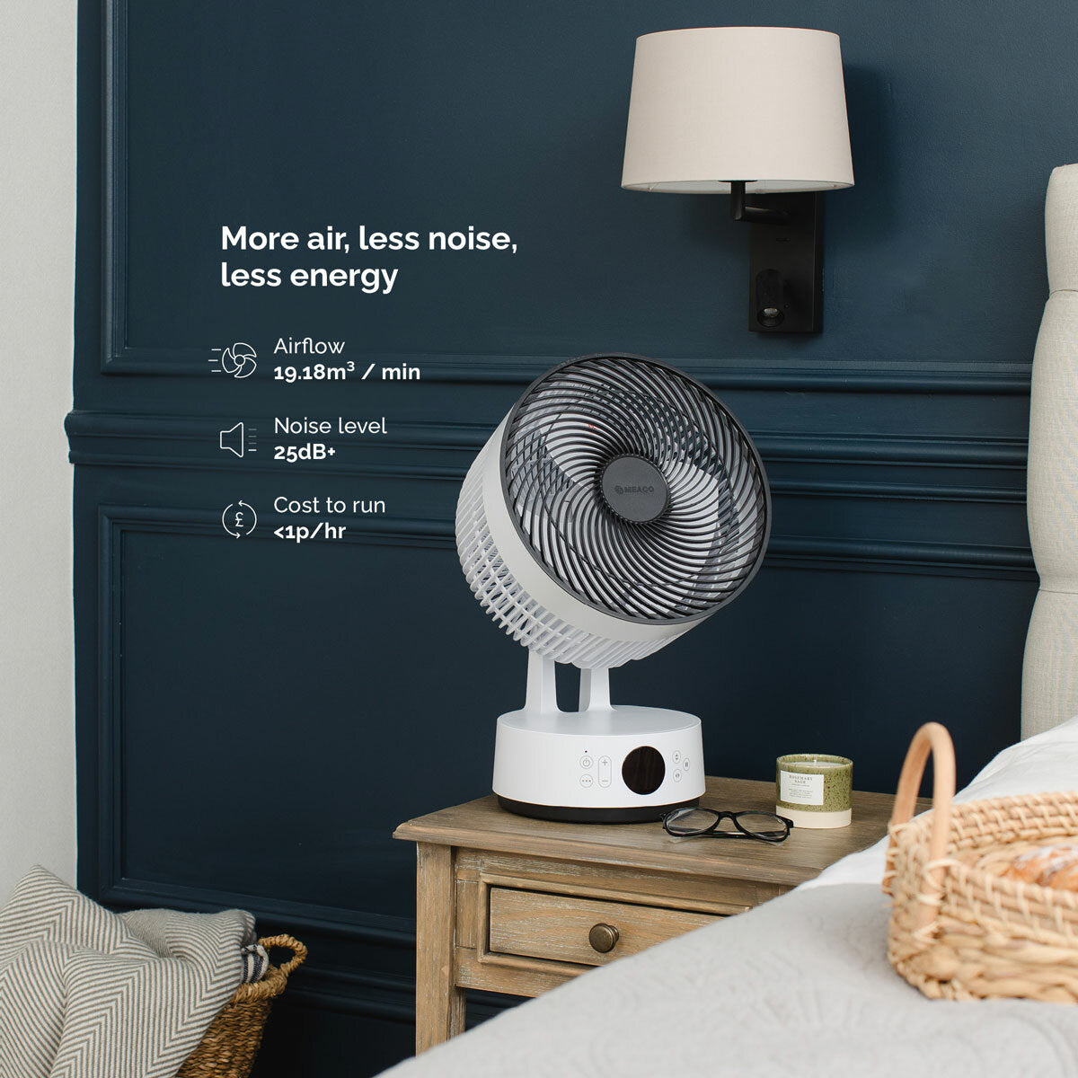 Meaco Sefte Pro 10" Cordless Desktop Air Circulator Fan 12 Speed White 38cm