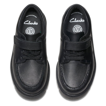 Clarks Kids Lorcam Edge Black Leather School Shoes Boys Girls Junior size 10