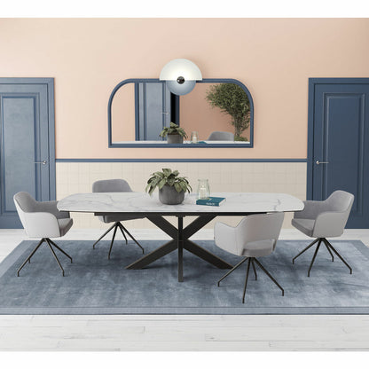 Akante Chicago Grey Swivel Dining Chairs Fabric PU Set of 2 Kitchen 83cm H