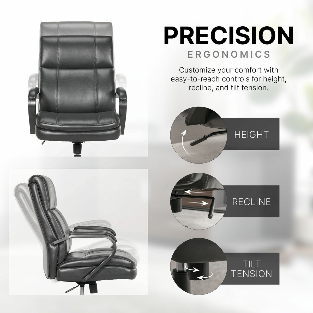True Innovations Mid Back Manager Office Chair Grey Memory Foam PU Leather