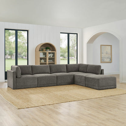 Thomasville Fallon Grey Modular Fabric Sofa 6 Piece Set Pocket Coil Ottoman