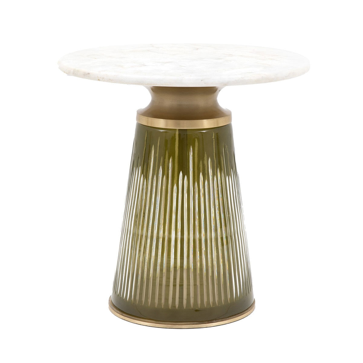 Gallery Seville Green Glass Side Table White Marble Top Gold Accent Living Room