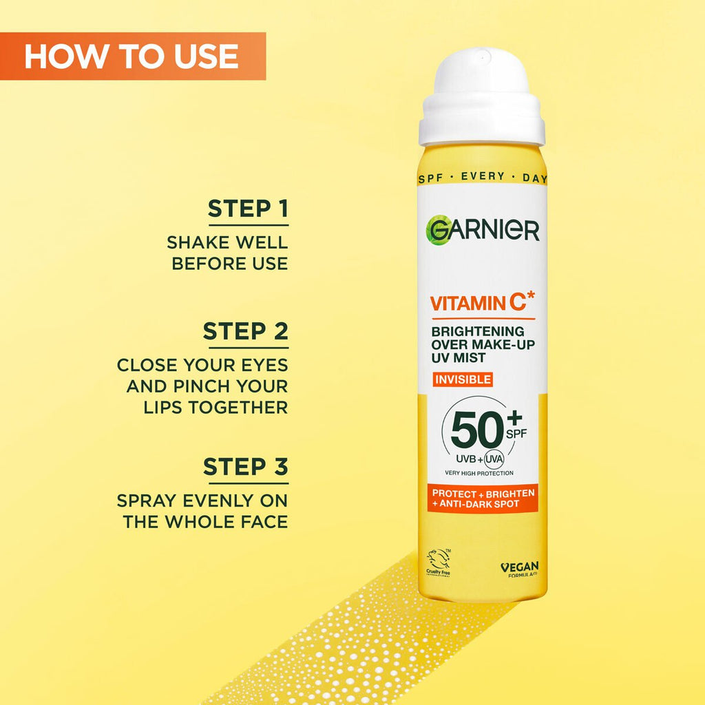 Garnier Vitamin C UV Mist SPF50+ Over Makeup Sun Cream 3x75ml Brightening