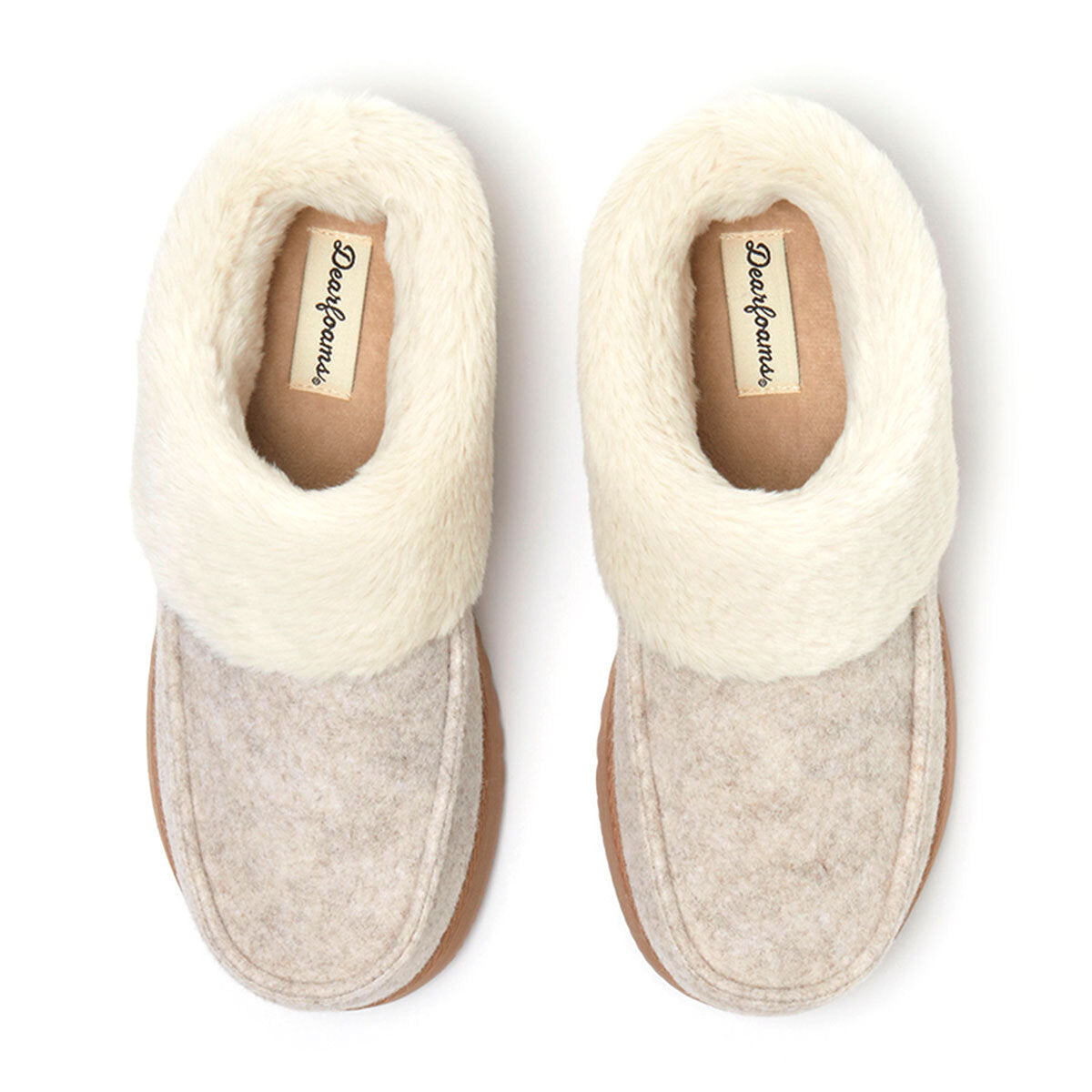 Dearfoams Ladies Felted Toe Clog Slippers Small Meidum Large / Oat & Grey