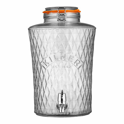 Kilner Diamond Glass Drinks Dispenser 8 Litre BPA Free Vintage Drip Free Tap