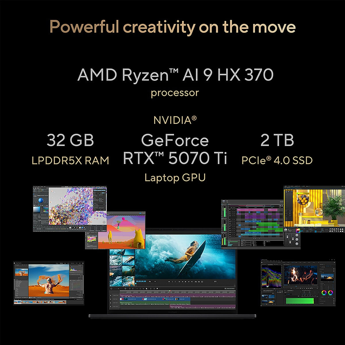 ASUS ProArt H7606WR 16" 4K OLED Laptop Ryzen AI 9 32GB 2TB RTX 5070 Ti Black