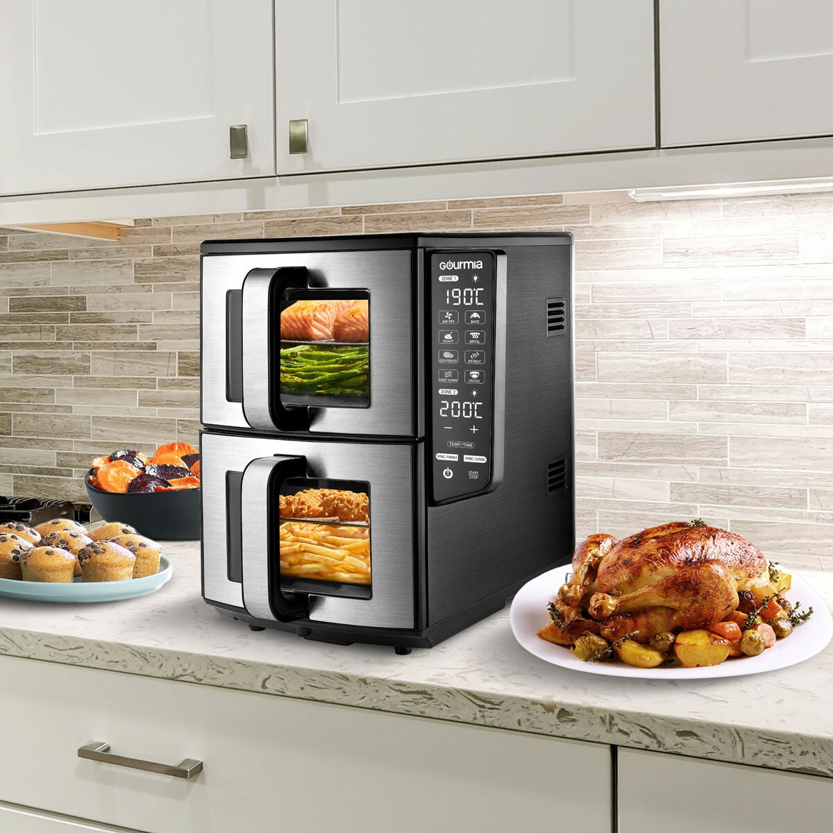 Gourmia Double Decker Dual Basket Air Fryer 10.4L GAF1180 Black Stacked 8-in-1