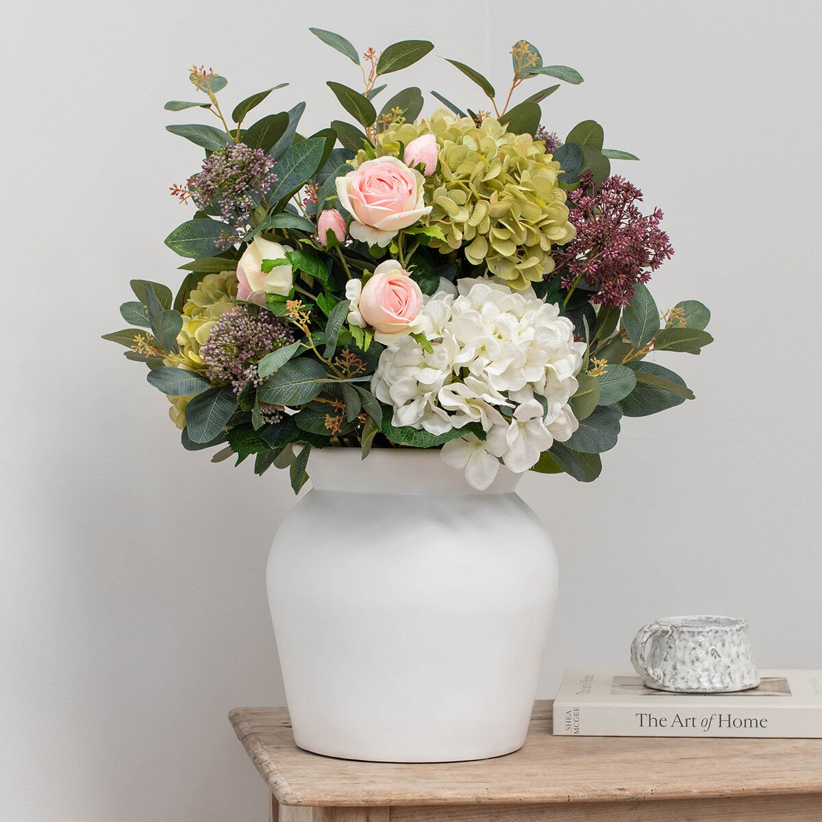 Tree Locate Artificial Summer Bouquet Vase Faux Roses Hydrangeas 70cm Flowers