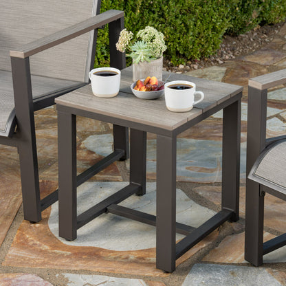 SunVilla Helio 3pc Bistro Set Grey Sling Armchairs Coffee Table Cover Garden
