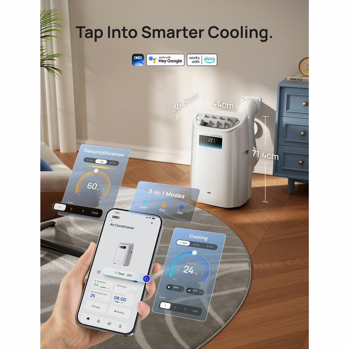 Dreo DR-HAC011S Smart Portable Air Conditioner 3-in-1 Cool Fan Dry White