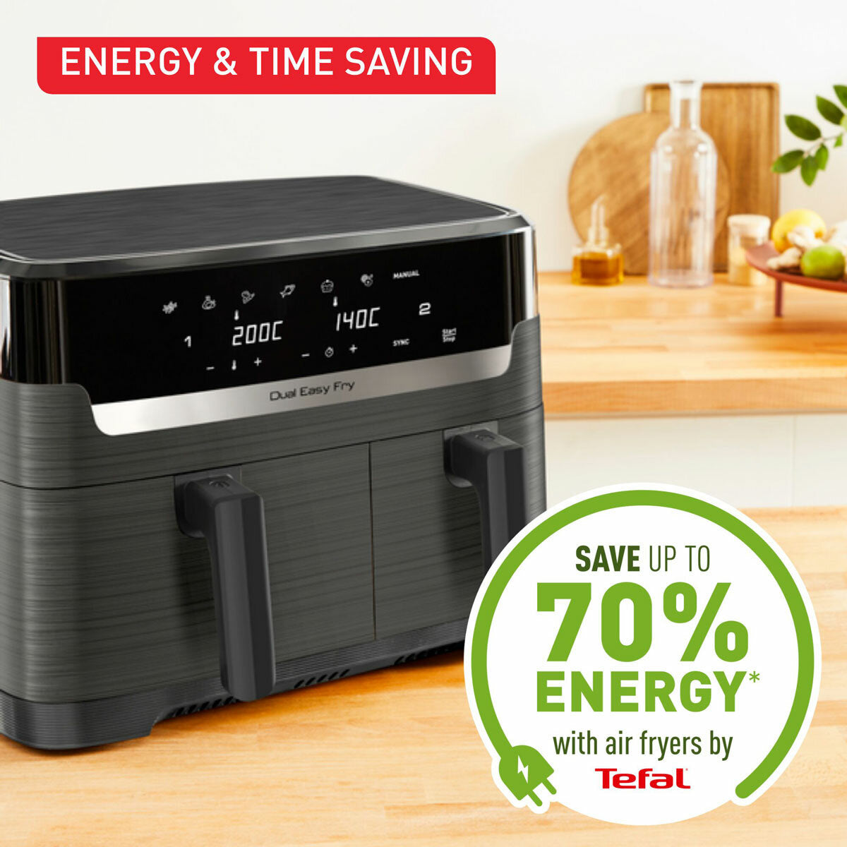 Tefal Easy Fry Essential Dual Drawer Air Fryer EY901HG 8.3L Family 7 Functions