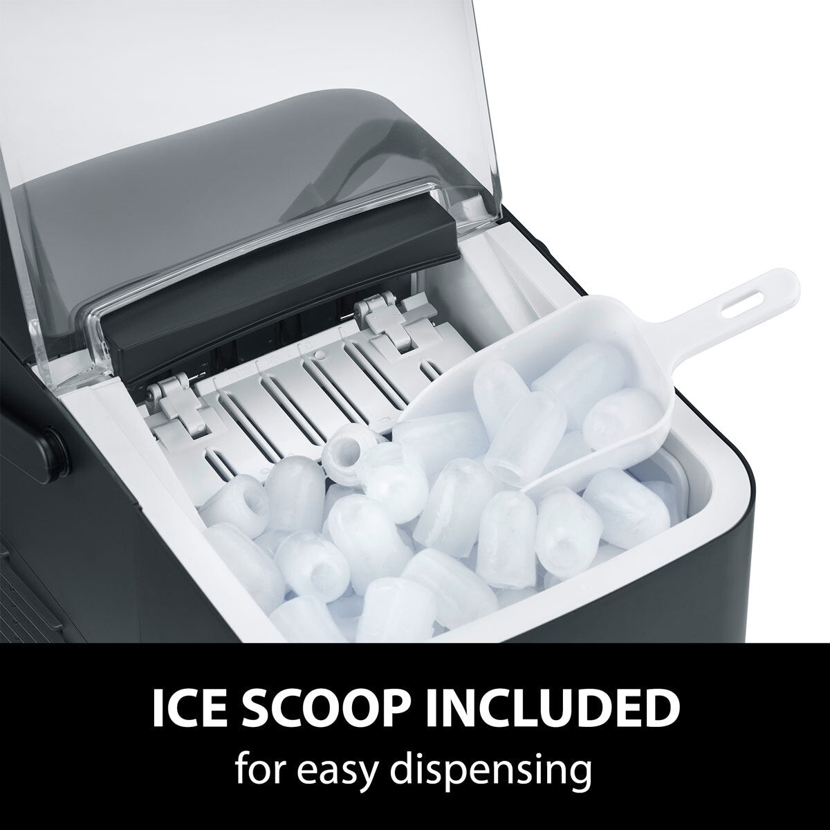 Caso IceChef Compact Ice Cube Maker 1L Tank 500g/Hr Two Sizes Black 26.5cm
