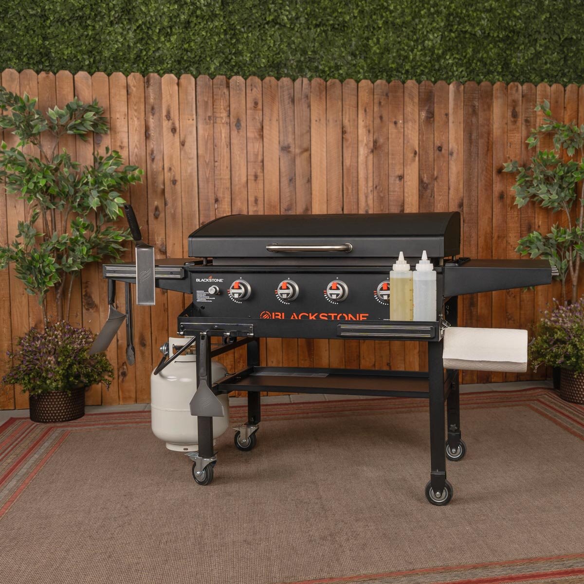Blackstone 36" Gas Griddle BBQ 4 Burner 60000 BTU Hood Front Shelf Black Steel
