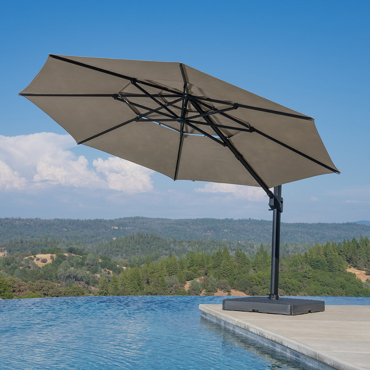 SunVilla 13ft Cantilever Parasol 3-Tier Sunbrella Canopy Mushroom Base Included