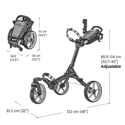 CaddyTek CaddyLite Auto+360 Golf Trolley Push Cart 3 Wheel Aluminium Grey