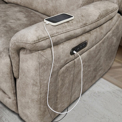 Oscar Grey Fabric Power Reclining 2.5 Seater Sofa USB Headrest Lounge