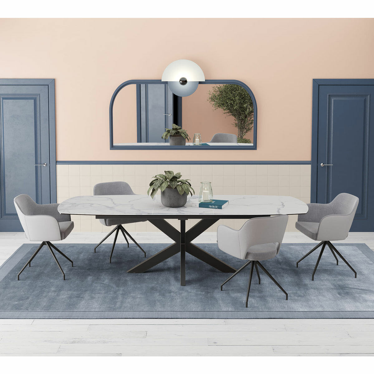 Akante Chicago Grey Swivel Dining Chair Fabric PU Kitchen Set of 2 83cm