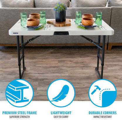 Lifetime 4ft Adjustable Height Folding Nesting Table Cream Indoor Outdoor