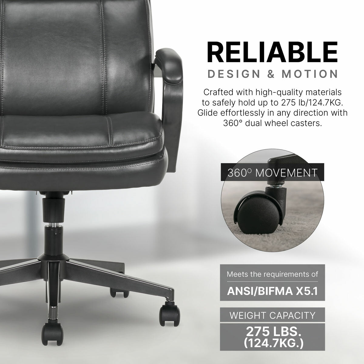 True Innovations Mid Back Manager Office Chair Grey Memory Foam PU Leather