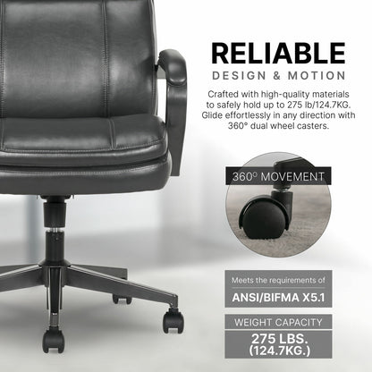 True Innovations Mid Back Manager Office Chair Grey Memory Foam PU Leather
