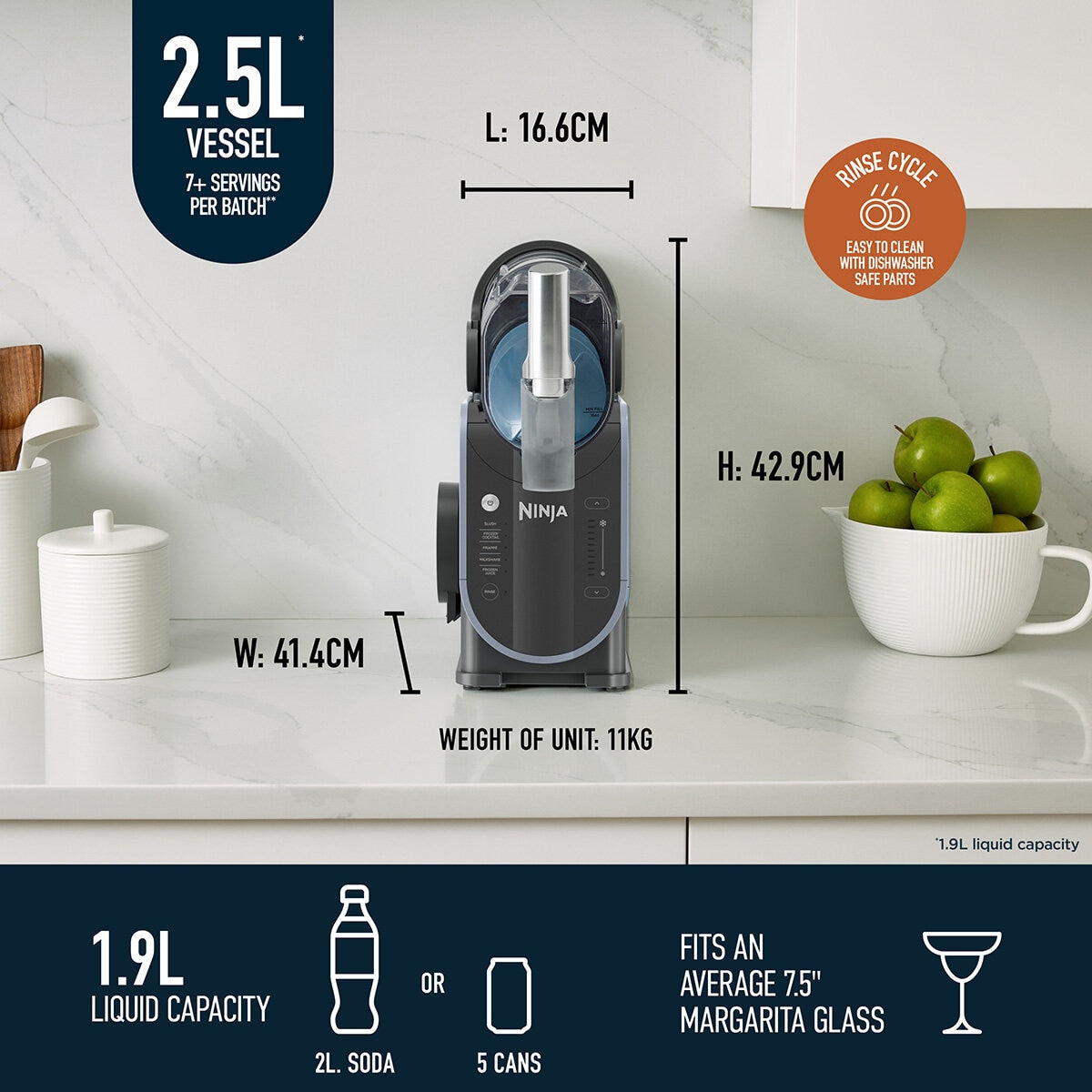 Ninja Slushi Frozen Drink Maker Slush Machine FS301UK 2.5L Blue Black 11kg