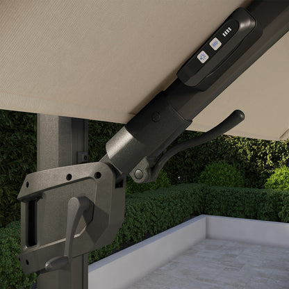 AtLeisure 10ft Square Cantilever Garden Umbrella Solar LED Beige With Base