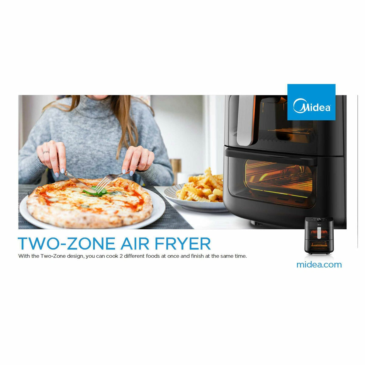 Midea Dual Basket Air Fryer 11L MAF112B0BPKW 1700W 10 Presets LED Black