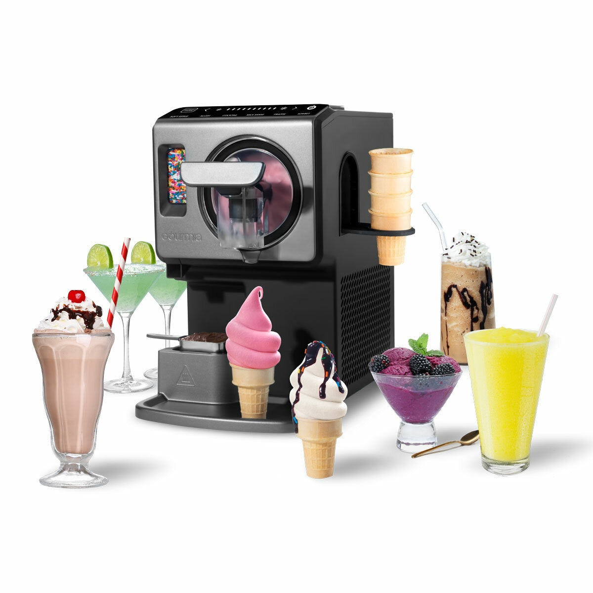 Gourmia GSI1020 Soft Serve Ice Cream Frozen Drink Maker Machine Silver Black