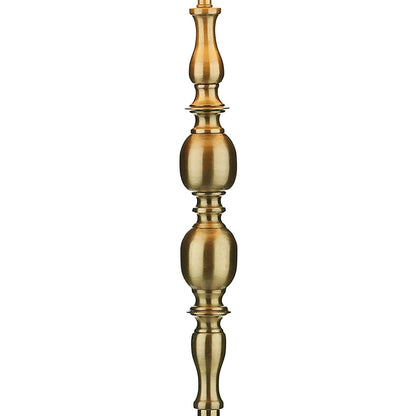 DAR Madrid Antique Brass Metal Floor Lamp Faux Silk Drum Shade Lounge 156cm