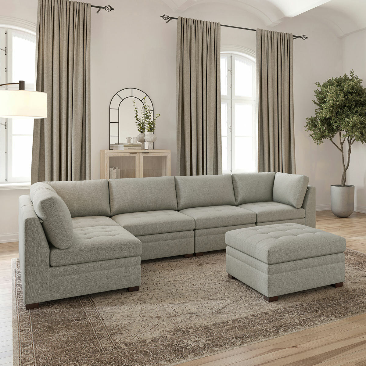 Thomasville Tisdale Modular Armless Chair Beige Fabric Pocket Coil Sofa Seat